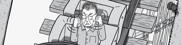 Cartoon of angry man shaking fists with rage. Clenched fists shaking with rage. Black and white drawing.