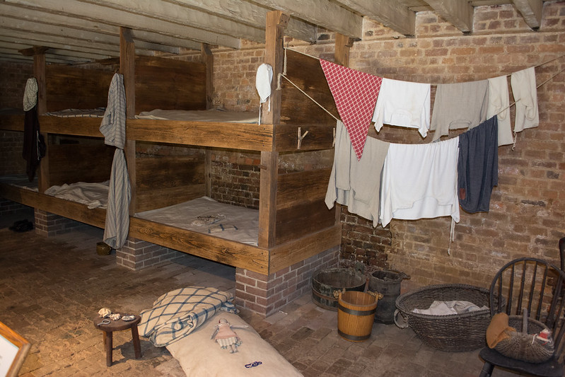 Inside slave cabin with washing hanging up