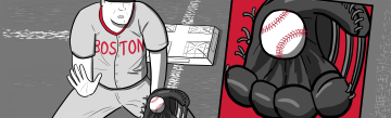 Boston Red Sox player catching a baseball cartoon