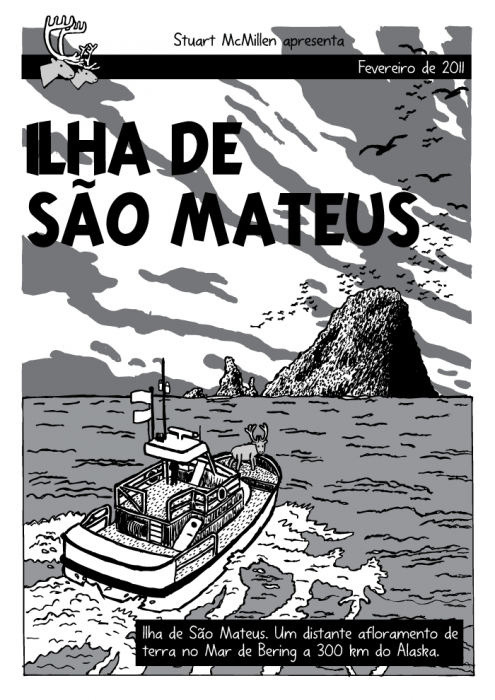 Ilha de São Mateus. Renas cartoon. Ilha de Quadrinhos, cartoon. Tintin, Ilha Negra. São Mateus. Um distante afloramento de terra no Mar de Bering a 300 km do Alaska.