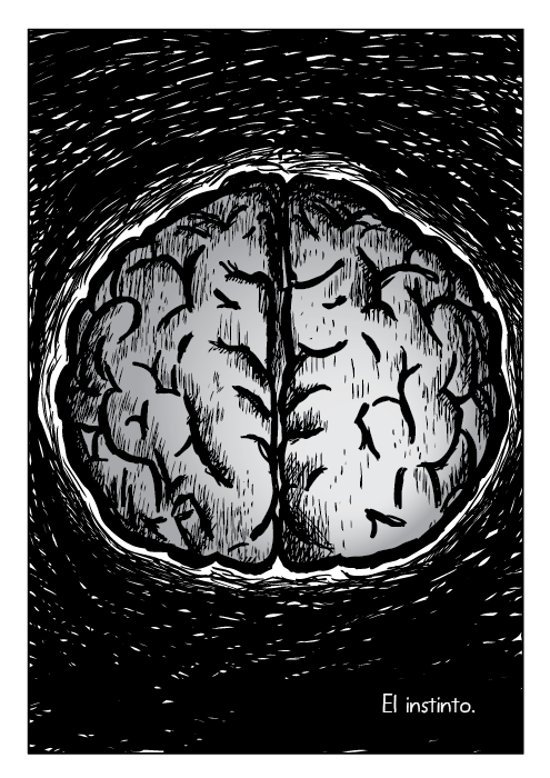 El instinto. Ilustración cerebro historieta.