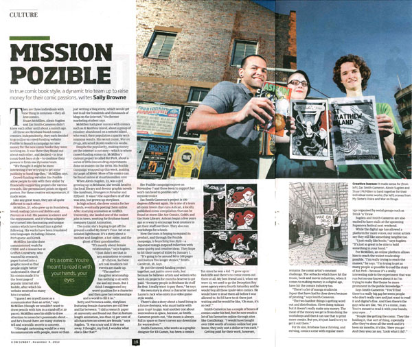 Sunday Mail article about cartoonists crowdfunding - Mission Pozible