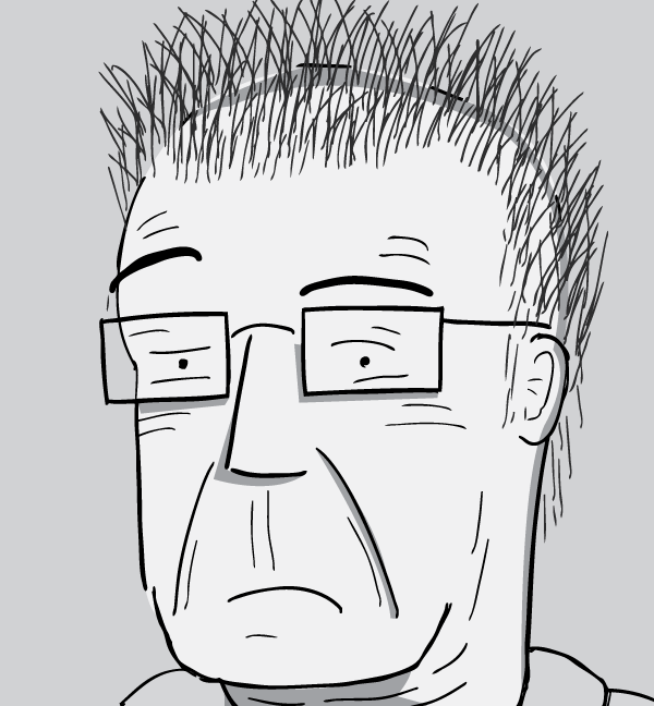 Cartoon man with glasses with sceptical, quizzical look on his face.