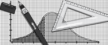 Hand-drawn graph of Peak Oil graph on gridpaper with pen and protractor triangle