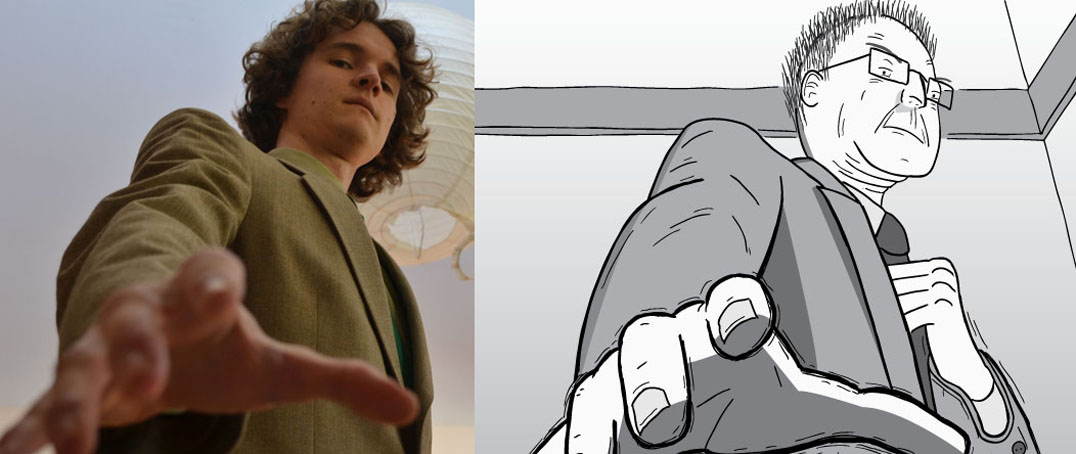 Comparison of reference photograph and cartoon illustration based on that reference image