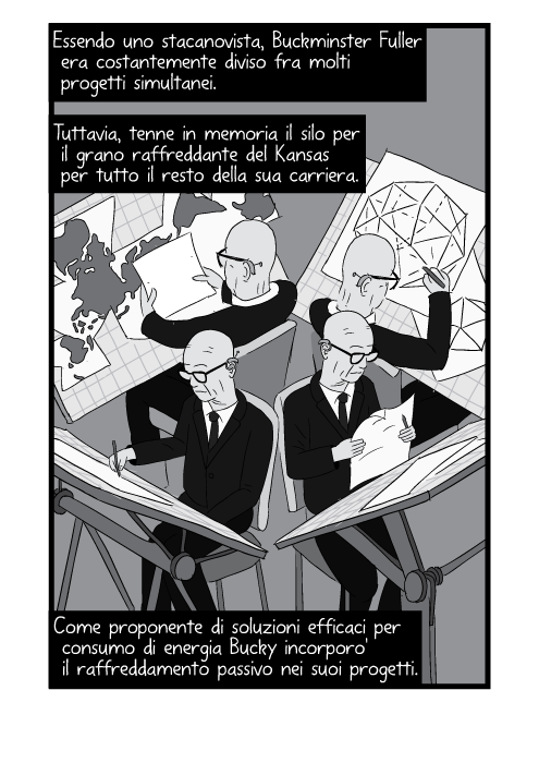 Essendo uno stacanovista, Buckminster Fuller era costantemente diviso fra molti progetti simultanei. Tuttavia, tenne in memoria il silo per il grano raffreddante del Kansas per tutto il resto della sua carriera. Come proponente di soluzioni efficaci per consumo di energia Bucky incorporo' il raffreddamento passivo nei suoi progetti.