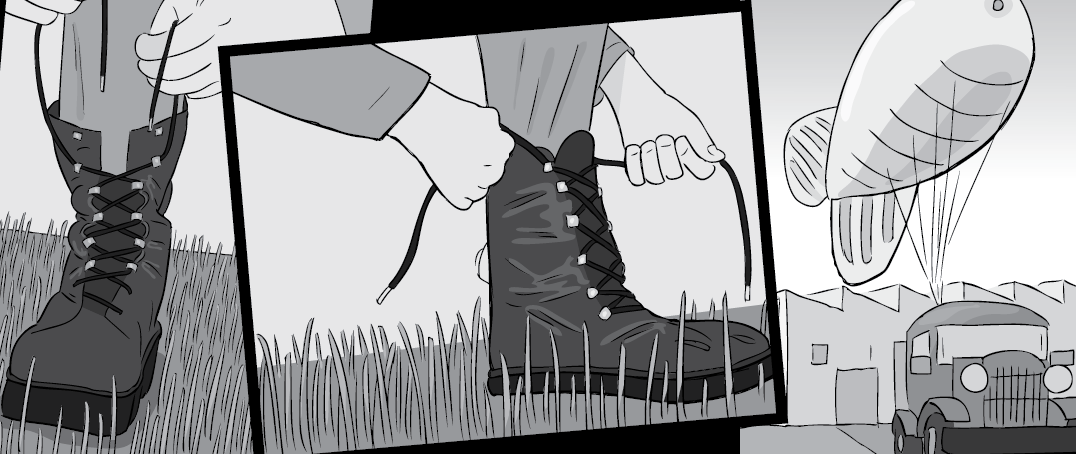 Cartoon illustration of tying up shoelaces