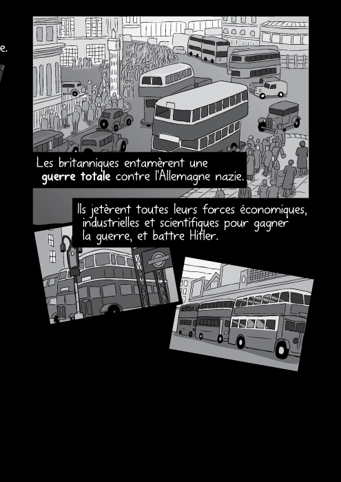 Les britanniques entamèrent une guerre totale contre l'Allemagne nazie. Ils jetèrent toutes leurs forces économiques, industrielles et scientifiques pour gagner la guerre, et battre Hitler.