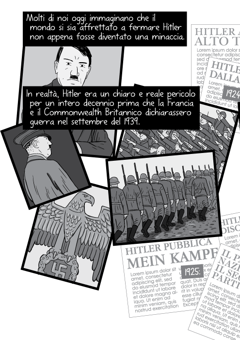 Molti di noi oggi immaginano che il mondo si sia affrettato a fermare Hitler non appena fosse diventato una minaccia. In realtà, Hitler era un chiaro e reale pericolo per un intero decennio prima che la Francia e il Commonwealth Britannico dichiarassero guerra nel settembre del 1939.