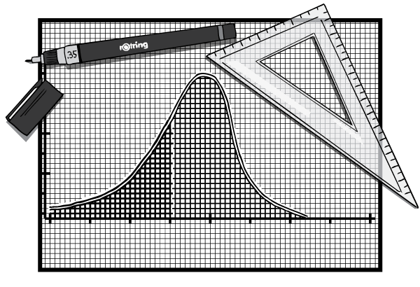 Cartoon image of hand-drawn graph with Rotring pen and plastic triangle ruler.