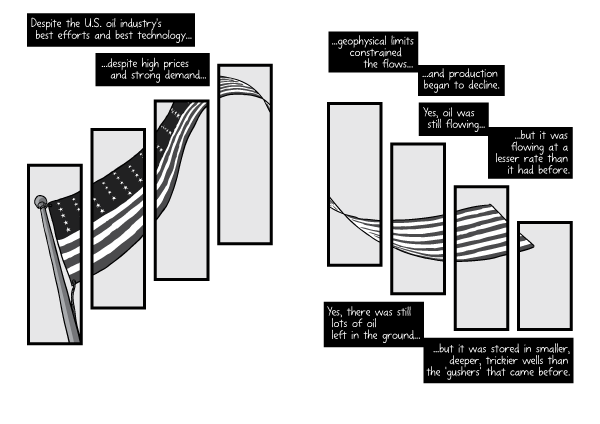 Comic artwork with American flag as visual motif. Comic art creative panel arrangement.