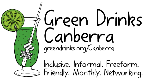 Green Drinks Canberra logo. Cartoon green cocktail drawing.