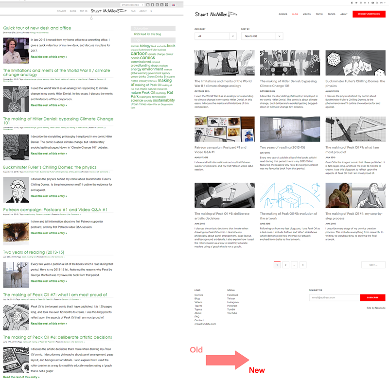 stuartmcmillen.com website redesign: blog archive comparison