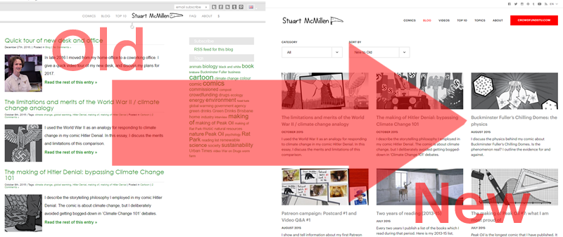 Comparison of design of Blog section of website of stuartmcmillen.com