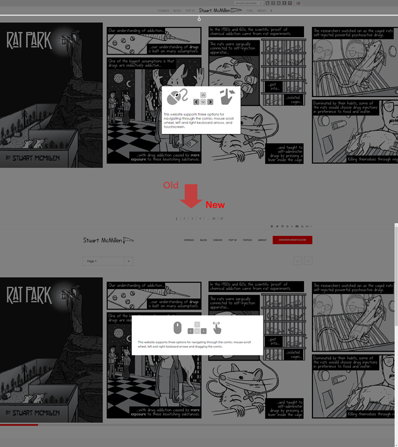 stuartmcmillen.com website redesign: Comic navigation options comparison