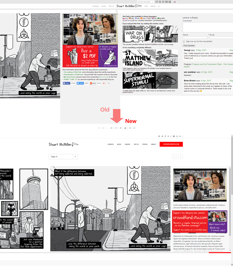stuartmcmillen.com website redesign: Comic final page comparison