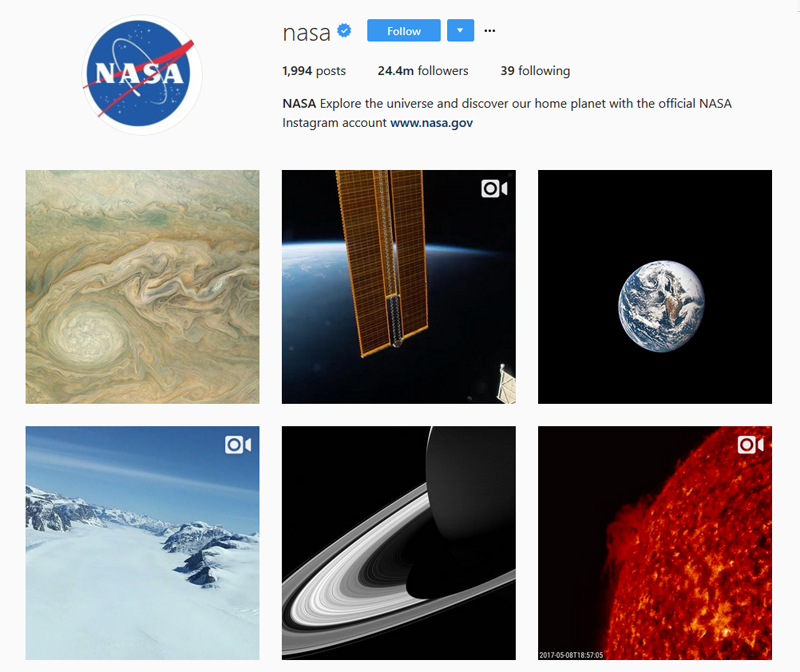 NASA Instagram grid 3 column wide
