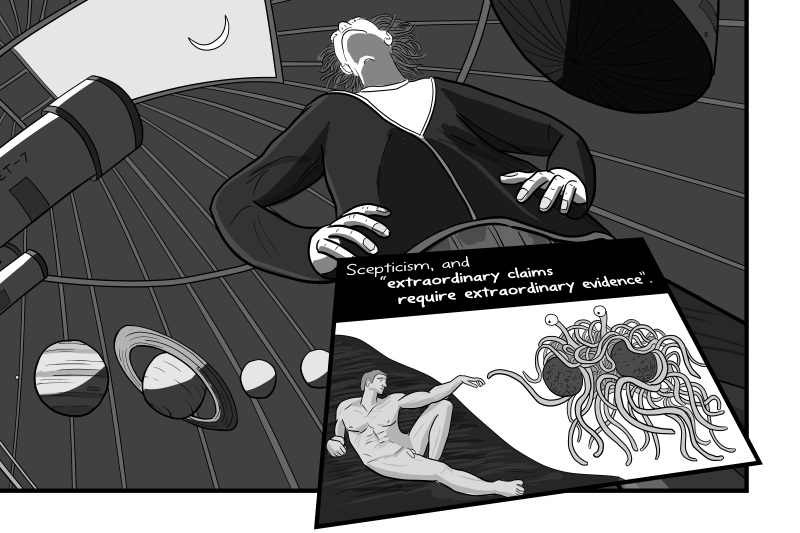 Flying Spaghetti Monster cartoon in Stuart McMillen comic Deprived of Religion
