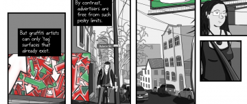 Composition and panel arrangement of Stuart McMillen billboards comic