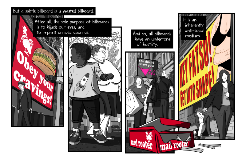 Artwork from "Litter on a Stick" showing Red Rooster chicken parody "Mad Rooter", broken into panels with text captions.