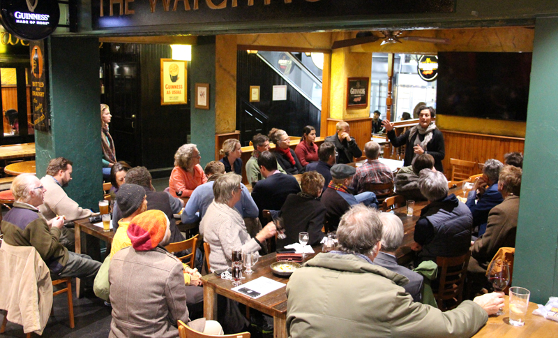 Edwina Robinson speaking at Green Drinks Canberra in June 2018 at King O'Malley's