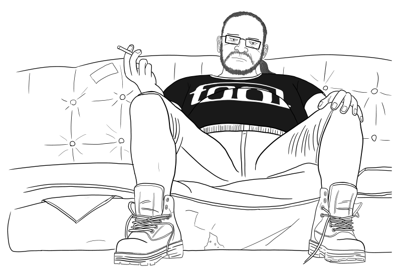 Overweight man on couch - line art illustration