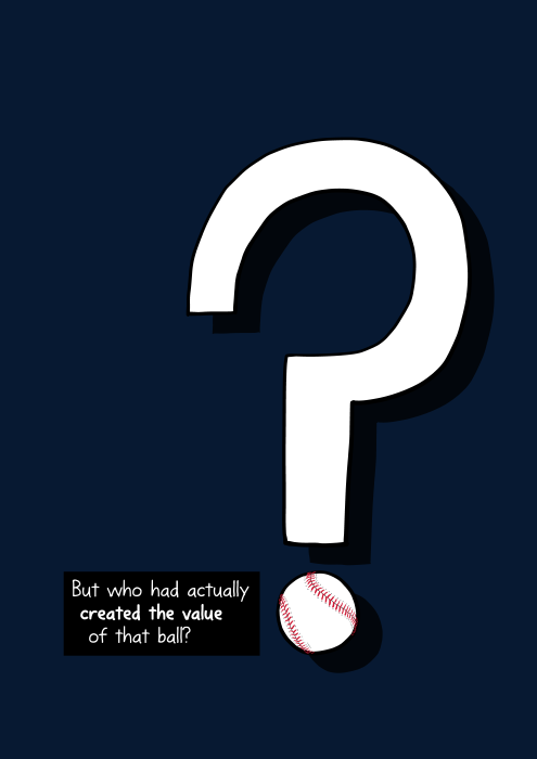 Question mark with baseball as the period of the mark. But who had actually created the value of that ball?