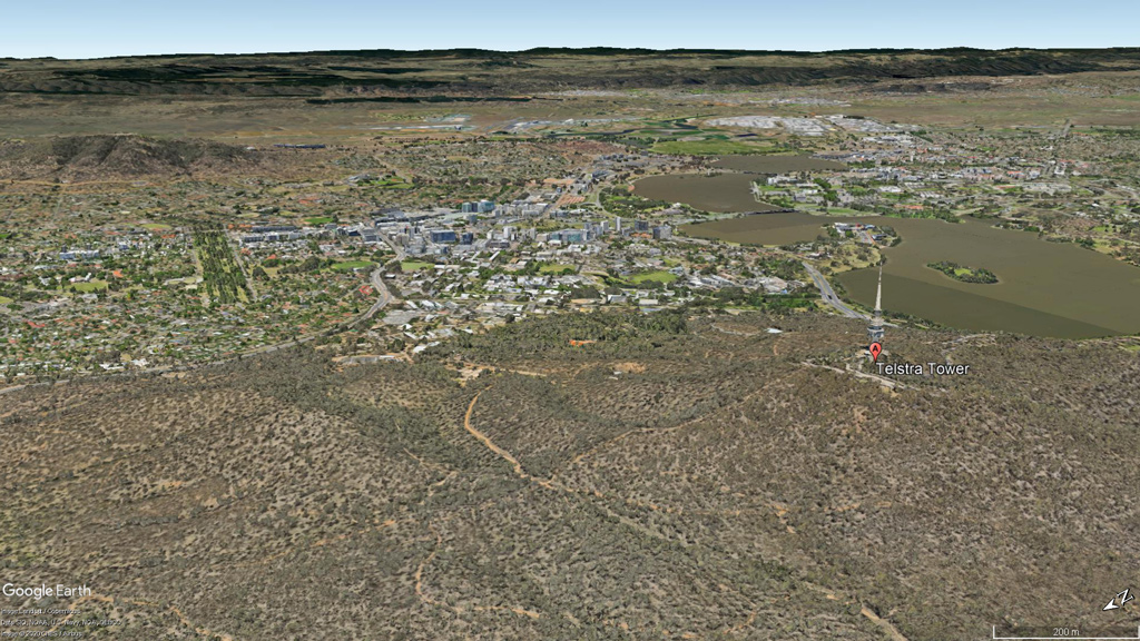 Satellite map view of Canberra from Google Earth