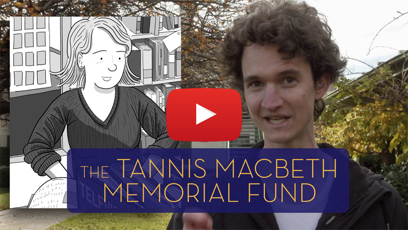 Screenshot of Stuart McMillen describing the Tannis MacBeth Memorial Fund in a YouTube video