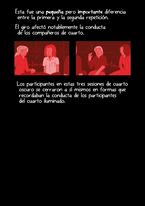 Repetición Nº2: La segunda repetición del experimento fue casi idéntica a la primera repetición. Pero hubo un giro sutil. Esta vez, en lugar de haberles dicho que ellos nunca volverían a ver a los demás participantes en pleno día se les dijo explícitamente que serían presentados a sus compañeros de cuarto después de que el experimento hubiera acabado.