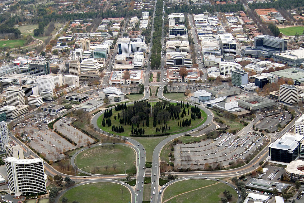 City Hill, Canberra and Northbourne Avenue from an aerial view