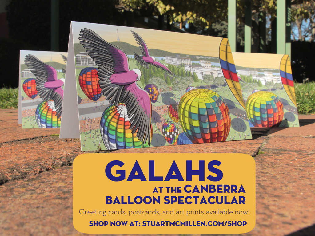 Greeting card: Galahs at the Canberra Balloon Spectacular