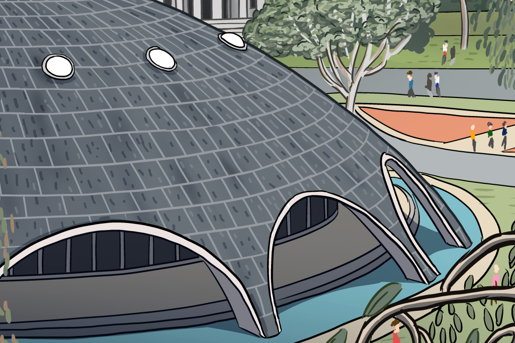 Cartoon drawing of AAS Shine Dome in Canberra