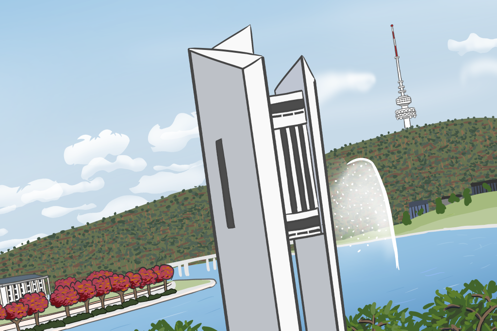 National Carillon near Lake Burley Griffin drawn on a dutch angle.