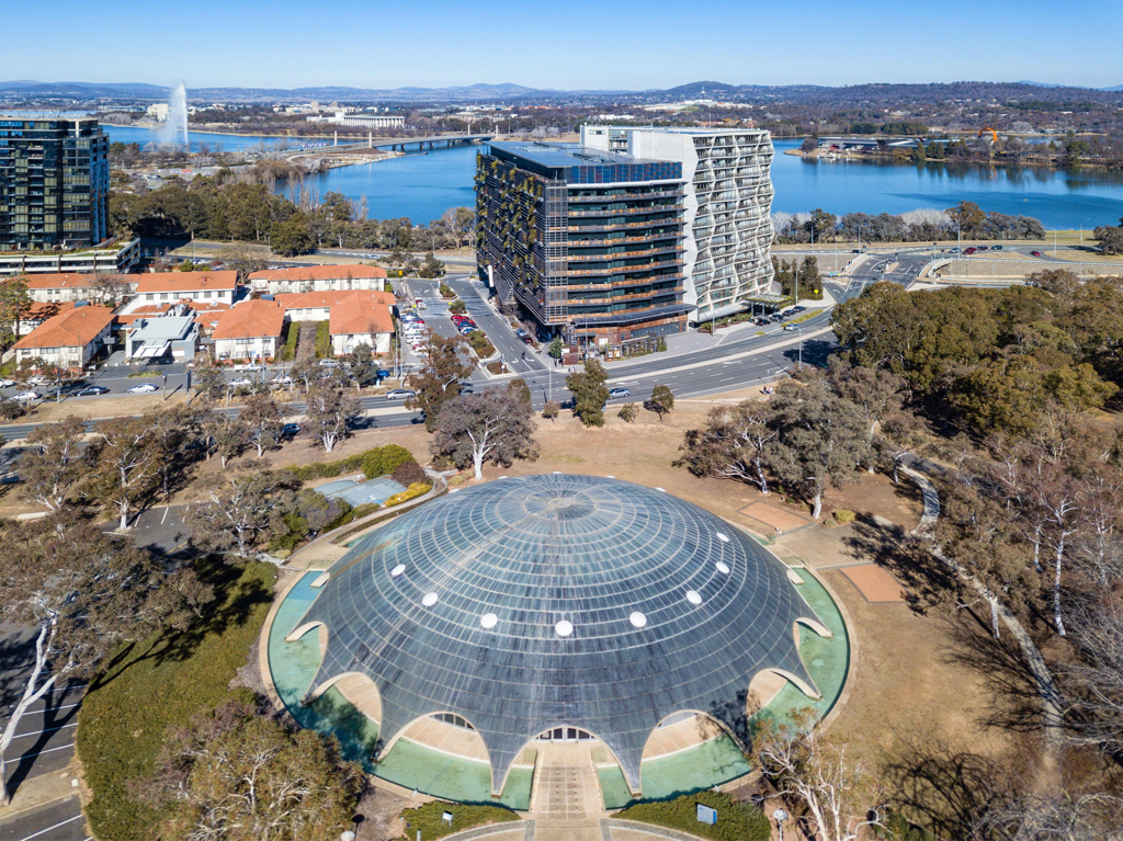 High-angle view of the Shine Dome in Canberra
